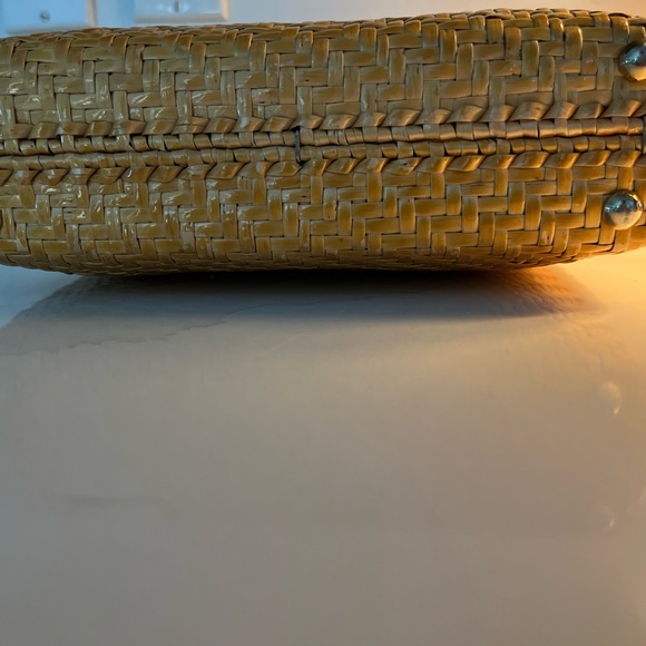 Vintage Woven Rattan Italian Hand bag Boho Chic Bamboo and Leather Handles - Picture 9 of 16